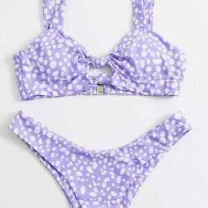 Zaful Purple Dalmatian Knot Cut Out Bikini Swimsuit